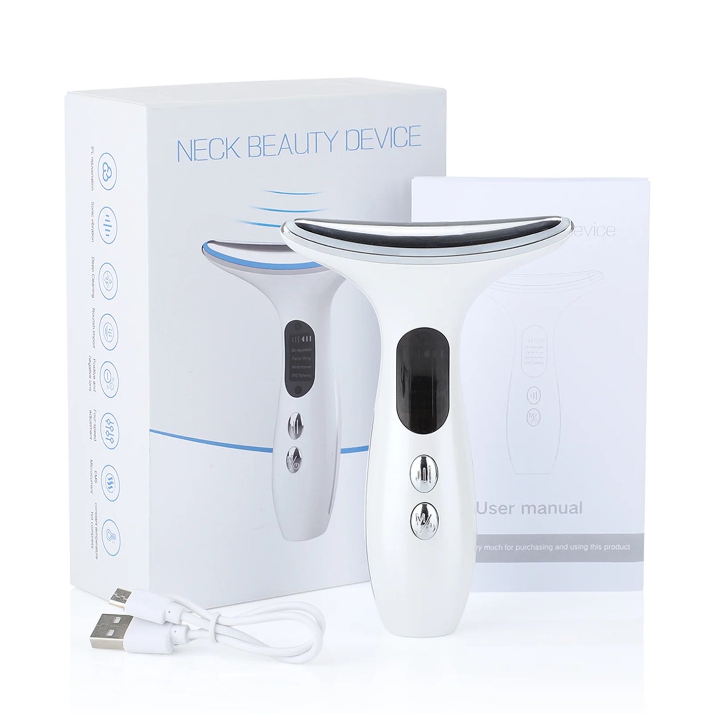 Face Neck Massager Red Light Therapy, 3 Color Facial Massager, Face 𝖲culpting Wand for Wrinkles, Skin Care, Firming, Rechargeable Beauty Tool