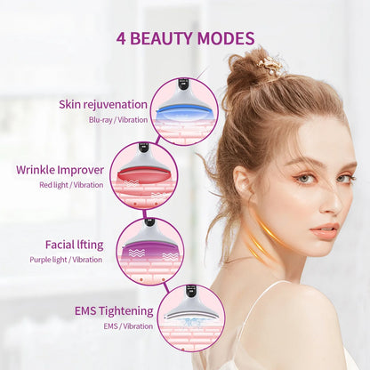 Face Neck Massager Red Light Therapy, 3 Color Facial Massager, Face 𝖲culpting Wand for Wrinkles, Skin Care, Firming, Rechargeable Beauty Tool